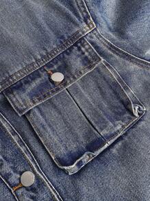 SHEIN 1 pièce Veste en jean à manches longues doublée avec col pour adolescentes, ample, couleurs bleu et abricot - Jean bleu - Voir 5