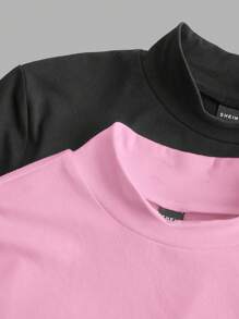 SHEIN EZwear Women Solid Color Thermal Lined Bodysuit, Minimalist Style For Autumn/Winter - Pink - View 6