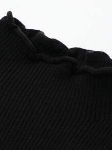 Dazy Plus Áo len tay dài phối ren tương phản cỡ lớn, xẻ tà ôm vừa vặn, dành cho mùa đông, mùa thu dành cho nữ - màu đen - Xem 3