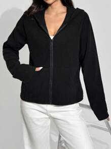 Flirla Women's Thermal Lined Zip Up Hooded Jacket For Autumn/Winter - Black - View 5