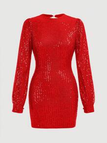 Aloruh Vestido mini con escote abierto a la espalda, con cuentas, de moda y sexy, para uso en fiestas, de nueva temporada otoño/invierno para mujeres - Rojo - Ver 8
