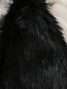 冬季少女蓬松背心，无袖纯色蓬松开衫，韩版时尚少女奢华外套，适合聚会和外出 - 黑色 - 查看 4