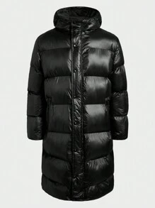 Manfinity VCAY Men's Oversized Loose Dropped Shoulder Hooded Padded Coat Suitable For Winter - Black - View 1