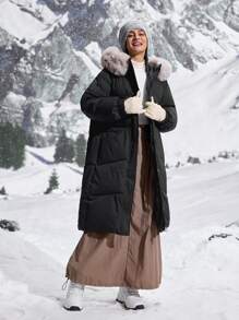 In My Nature 2024 New Women Loose Long Jacket, Thick & Padded Coat, Knee-Length, Korean Style, Winter - Black - View 11