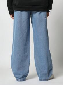 SUMWON Tween Girls Straight Fit Washed Jean With Side Hip Pink Embroidery - Blue - View 4