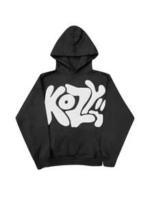 Manfinity Dauomo Men's Printed Simple Daily Hooded Long Sleeve Hoodie - Black - View 3