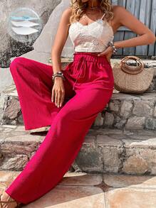 Breezaya Paperbag Waist Wide Leg Trousers - Hot Pink - View 1
