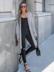 SHEIN LUNE Áo khoác hở vai phía trước cho mùa thu/đông - Xám - Xem 4