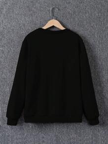 SHEIN Áo nỉ dài tay phối màu nâu đen cho bé trai tuổi teen, phong cách thời trang thu/đông. - màu đen - Xem 2