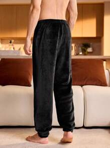 Pantalones de estar por casa de hombre de unicolor con cintura elástica de felpa, para otoño e invierno, esponjosos