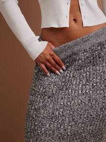 COSMINA Women's Solid Color Ribbed Textured Bodycon Casual Sweater Skirt - Grey - View 3