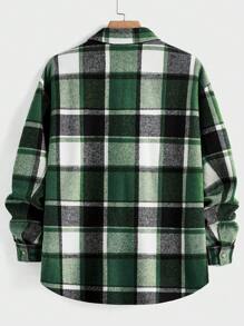 Manfinity VCAY Men's Casual Collegiate Style Loose Fit Woven Plaid Print Drop Shoulder Jacket, Autumn/Winter - Green - View 2