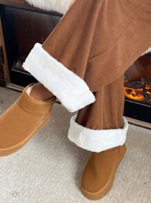 SHEIN EZwear Plus Size Simple Solid Color Wide-Leg Sweatpants, Casual Autumn/Winter - Brown - View 4