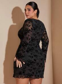 SHEIN BAE Plus Size Women High Street Black Mini Short Dress, Suitable For Daily Wear, Commute, Outing, Date, Afternoon Tea, Vacation,Spring Outfits For Women,Summer/Summer Outfits For Women,Festival/Concert Outfit Women/Rave Outfits Festival/ Rave Outfits/,Easter Dress Women, St Patrick Day Outfit ,Spring Break Outfits, Graduation Dress - Black - View 2