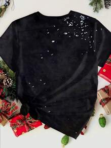 SHEIN LUNE Plus Size Women's Cute Christmas Snowmen Print Round Neck T-Shirt