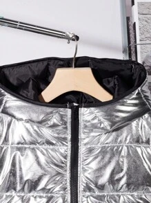 SHEIN 青少年男孩 1 件休闲百搭简约风格保暖高领连帽中心露脸亮面皮革 3 合 1 复合保暖加厚夹克返校节；文艺复兴；秋季服装；青少年男孩服装；机场；鸡尾酒会；秋冬季