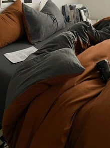 3 Peças Conjunto de Cama para Dormitório - 1 Edredom, 2 Fronhas, Laranja e Cinza Escuro, Super Macio e Amigo da Pele, Respirável, Lavável em Máquina