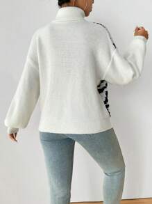 Chiquease Women Turtleneck Contrast Color Zebra Print Warm Sweater, Autumn/Winter Knit Pullover Fall - Multicolor - View 2