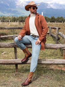 Manfinity Homme 男士休闲日常翻领大衣，秋季外出大衣，适合朋友、丈夫、男朋友的礼物 - 鏽棕色 - 查看 5