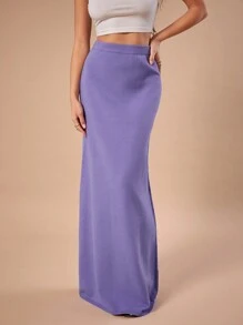 Forever 21 New Elastic Waist Knitted Ankle-Length Plain Skirt With INS Style, Autumn/Winter - Purple - View 1