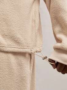 AKNOTIC Party 2pcs/Set Men's Loose Drop Shoulder Knit Casual Sweatshirt & Pants Set, For Fall Winter - Apricot - View 5