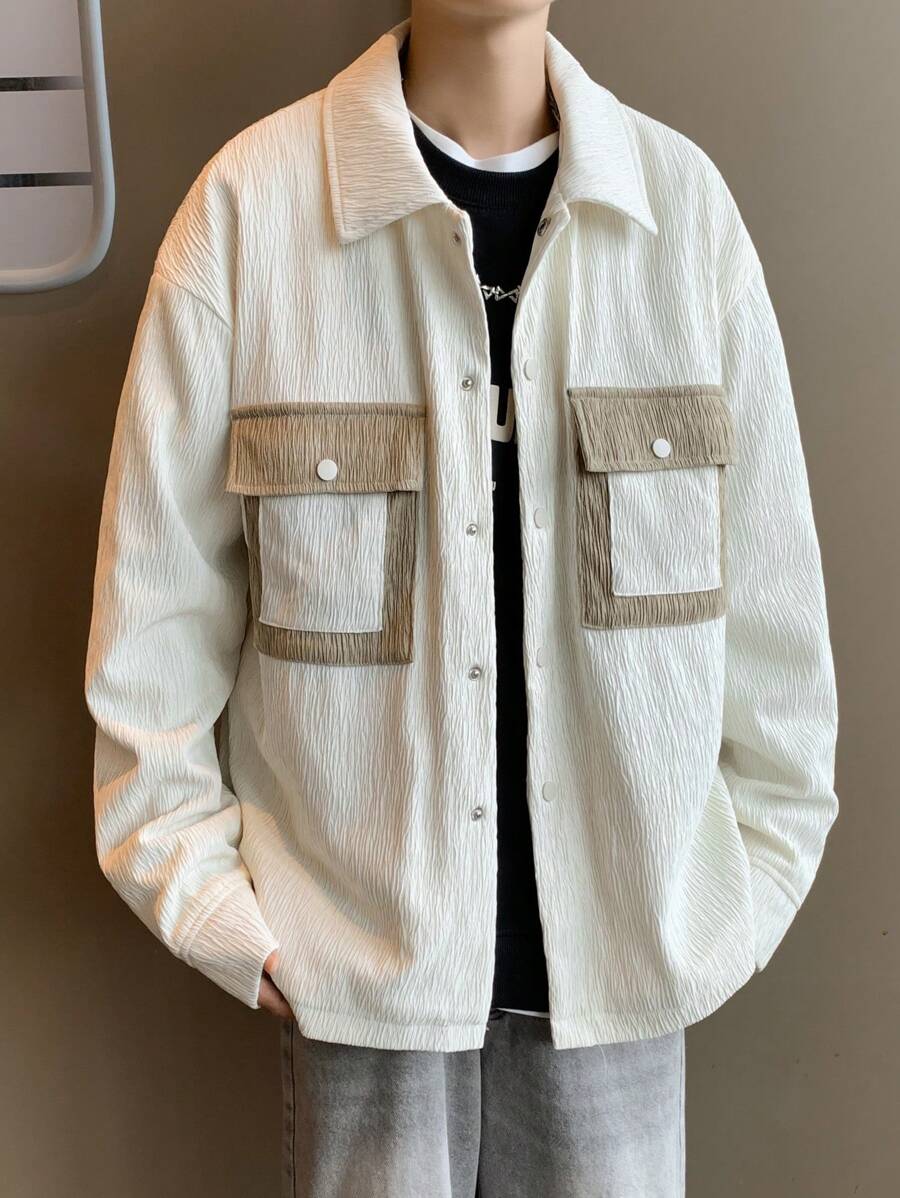 Manfinity Hypemode Men Casual Oversized Color Blocking Dropped Shoulder Loose Turnover Pocket Jacket - Multicolor - View 1