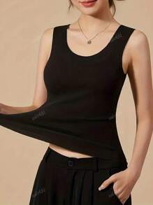 Simple Solid Color Slim Fit Ribbed Tank Top Set, Casual Daily Wear