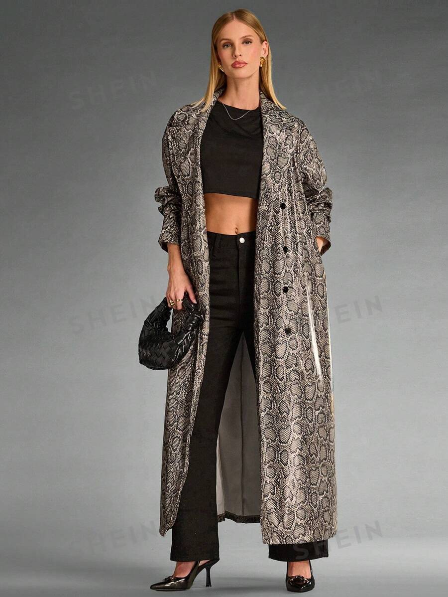 SHEIN BAE 1 pieza Chaqueta larga de mujer con estampado de piel de serpiente, para otoño