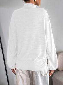 SHEIN Essnce 大码女式高领 T 恤。休闲上衣、剪裁上衣、长袖衬衫、冬季上衣、白色长袖衬衫 - 白色 - 查看 2