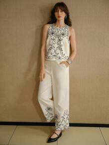 MOTF STUDIO 刺绣花卉图案无袖上衣