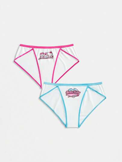 HELLO KITTY AND FRIENDS | SHEIN 2 件/套大码女式白色和粉色可爱卡通印花舒适内裤