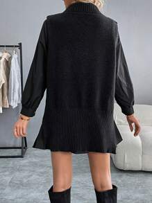 Chiquease Women Solid Color V-Neck Loose Casual Sweater Vest, Autumn/Winter - Black - View 2