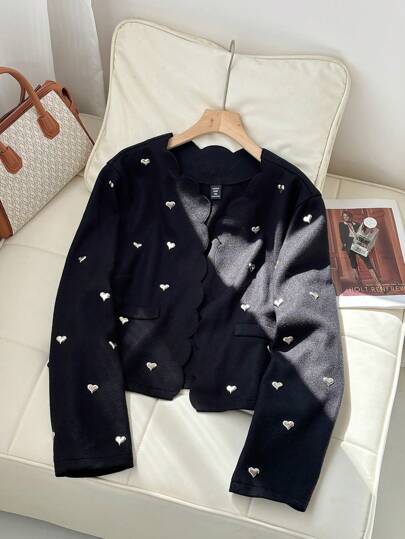 SHEIN Frenchy 大码女式水晶心形装饰简约通勤时尚新款