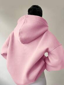 INAWLY Women Letter Print Minimalist Pullover Hoodie, Casual Daily Wear - Pink - View 2
