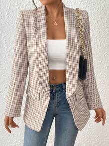 Chiquease Women's Tweed Lapel Vintage Casual Blazer Jacket, Commuting And Versatile