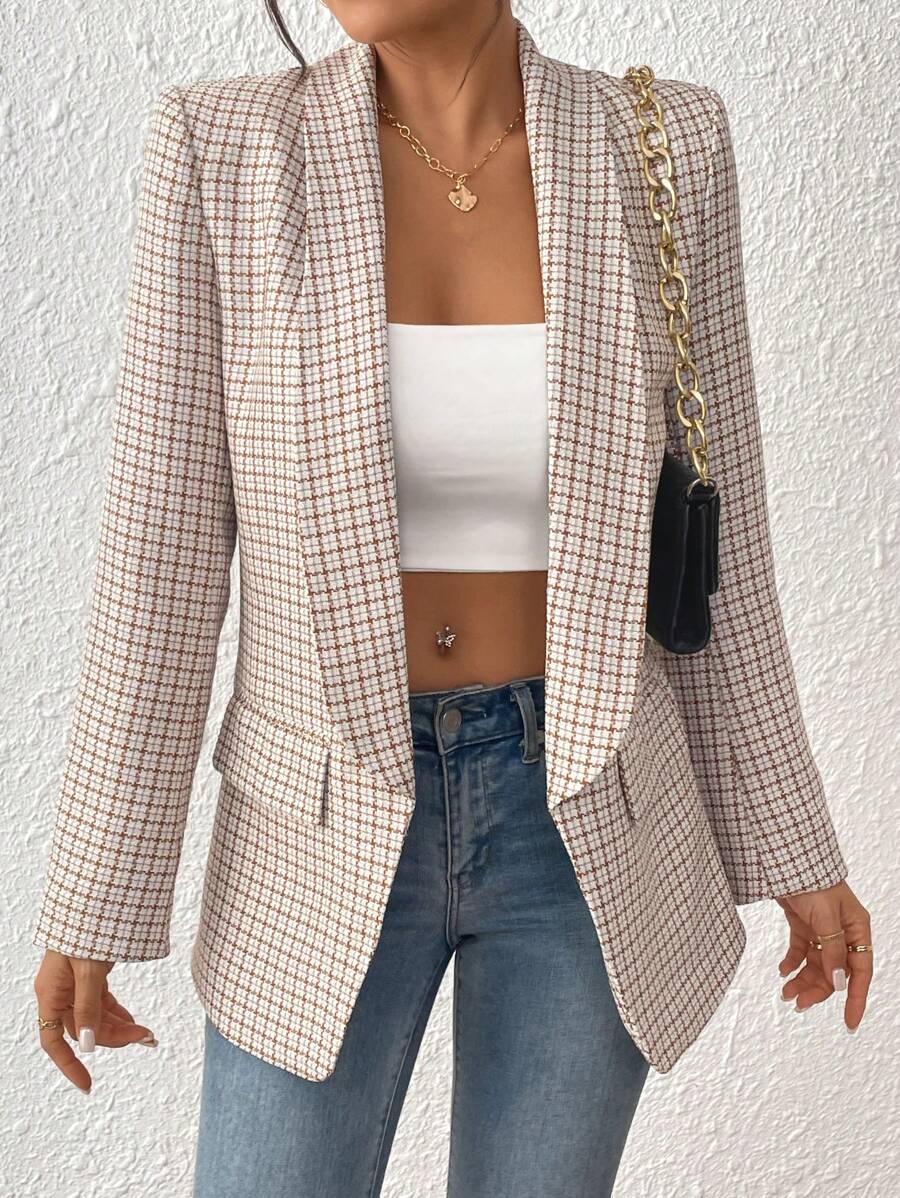 Chiquease Women's Tweed Lapel Vintage Casual Blazer Jacket, Commuting And Versatile