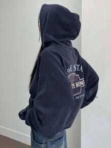 DAZY Sudadera de mujer con estampado, ajuste holgado con forro térmico, estilo streetwear, ropa de otoño