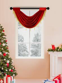 1 tấm rèm khoét rỗng thanh lịch, rèm cửa phong cách Châu Âu tối giản hiện đại, thích hợp cho các sự kiện, tiệc tùng, trang trí cửa sổ và cửa phòng khách và phòng ngủ, cho ngày lễ - Màu Đỏ Sâu - Xem 5