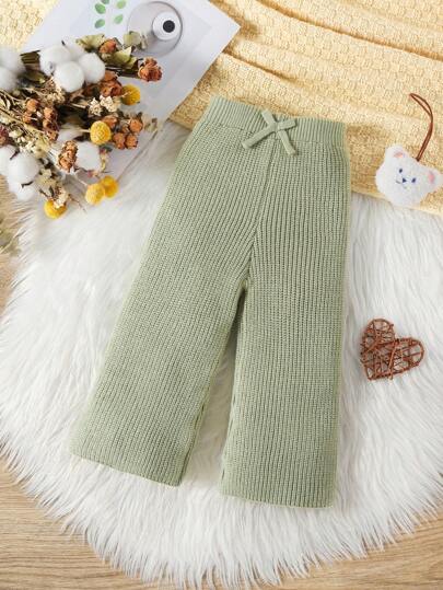 Pantalones de punto para niñas bebé, pantalones acampanados cálidos y cómodos en marrón, versátiles y de moda para uso diario, salidas y viajes, otoño/invierno