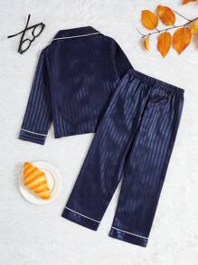 2pcs Girl Toddlers Pink Stripe Heart Embroidery Long Sleeve Pants Pajama Set, Comfortable Homewear