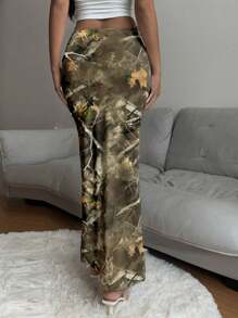 1 件女式全印花紧身针织长裙，春/秋 - 白色 - 查看 2