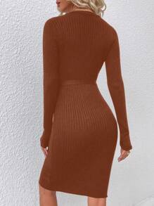 SHEIN Clasi Women's Solid Color Front Button Long Sleeve Simple Casual Sweater Dress