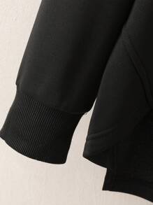 Manfinity Homme 加大码男士标语印花长袖抽绳连帽运动衫，秋季工作基本款黑色连帽衫，适合朋友、丈夫、男朋友的礼物，男士黑色连帽衫，男士套头连帽衫，男士连帽衫，黑色连帽衫，连帽衫 - 黑色 - 查看 7