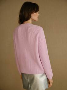 MOTF STUDIO SOLID STEREO FLOWER DETAIL RIBBED KNIT SWEATER - Baby Pink - View 6