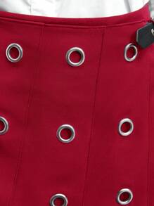 Maija 女士纯红色时尚都市现代风格拉链开合简约短裙，适合日常休闲、女士夏季、乡村音乐会、欧洲夏季 - 紅色 - 查看 7