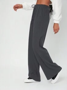 SHEIN Tall Pantalones deportivos unicolor de cintura con cordón de pierna ancha
