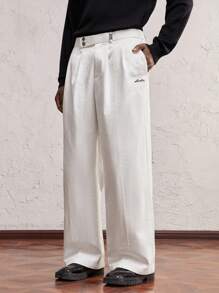 AKNOTIC Party 1 件装男士编织纯白色字母刺绣中腰直筒休闲宽松裤，适合日常穿着，适合男朋友