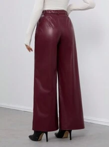 SHEIN Tall 适合秋冬季的女士复古皮裤 - 紅色 - 查看 5