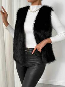 Firerie 女士纯色前翻领宽松蓬松背心，秋冬