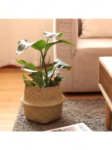 1 件 9 英寸大型手工编织海草花盆篮，适用于室内和室外，复古风格花盆罩，用于家庭花园装饰，可折叠肚皮篮，L 尺寸，情人节装饰，情人节婚礼，生日 - 米色 - 查看 8